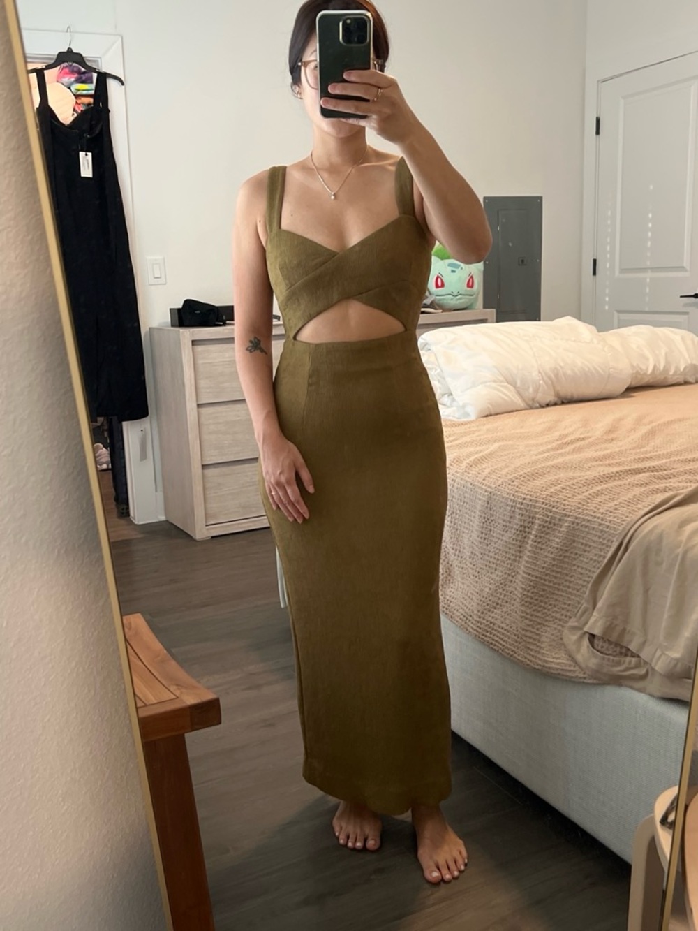 Shona Joy Olive Cutout Midi Dress